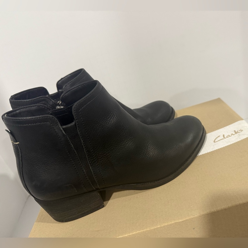 Clarks Black Leather Ankle Booties